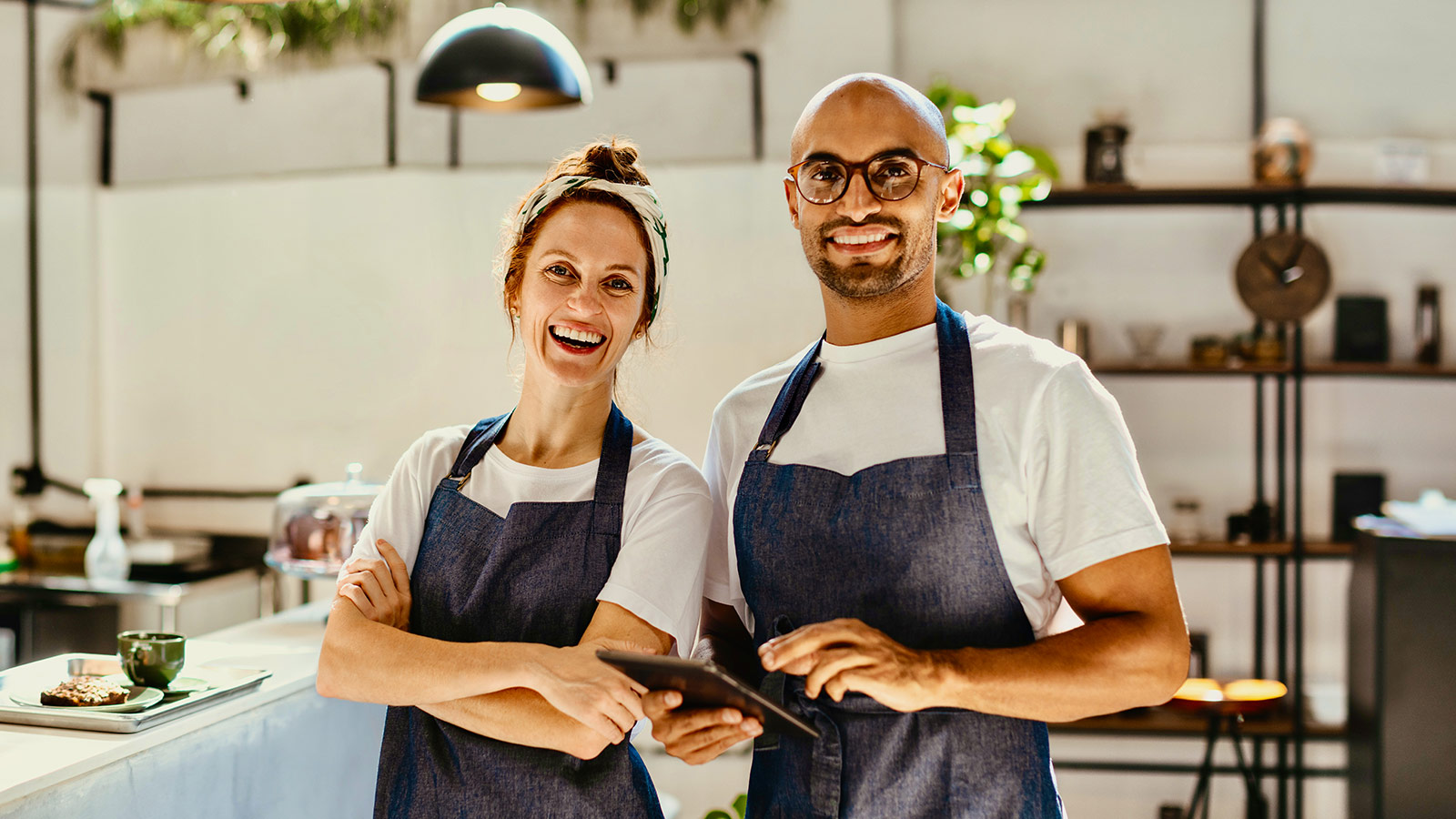 Smiling kitchen staff